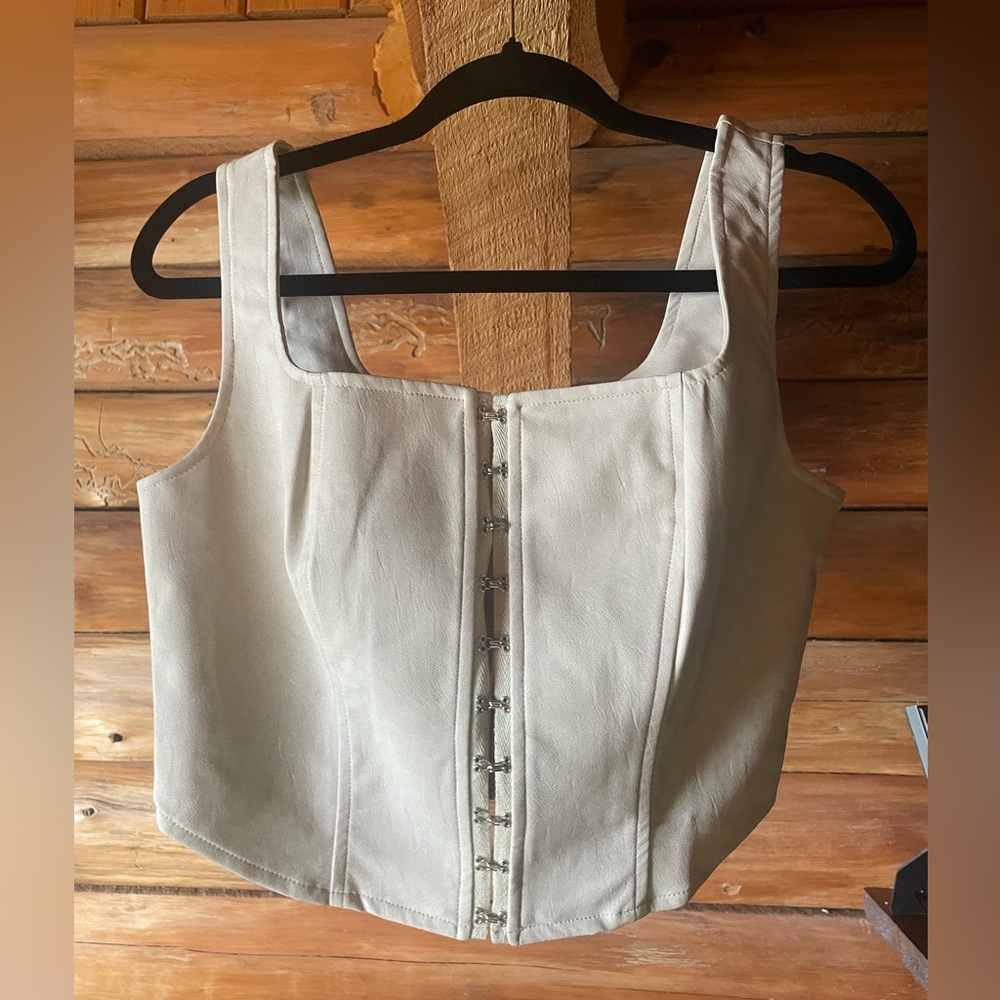 NWOT Bailey Rose Leather Corset Top - Vintage Cream. Women’s size Medium.